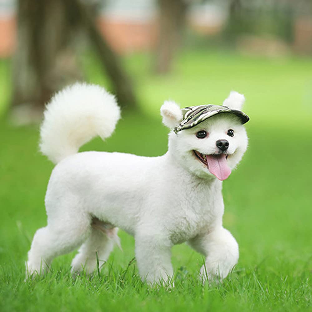 Leconpet Baseball Caps Hats with Neck Strap Adjustable Comfortable Ear Holes for Small Medium and Large Dogs in Outdoor Sun Protection (M, Camouflage)
