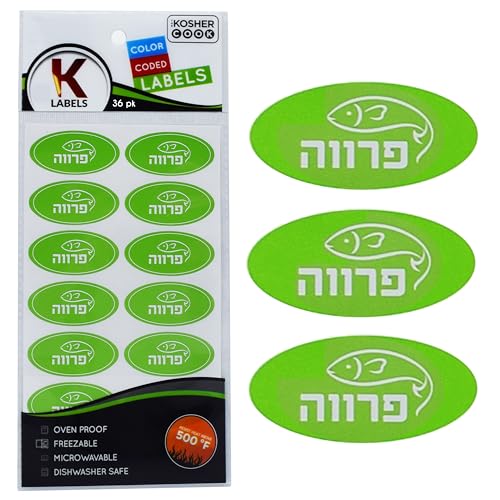 Kosher Cook - Etiquetas para horno (hasta 500 °C, microondas, aptas para lavavajillas, hebreo, 36 unidades), color verde