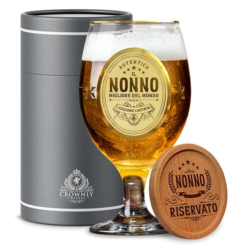 CROWNLY CRYSTAL® Bicchiere Birra Personalizzato Nonno - Idee Regalo Uomo