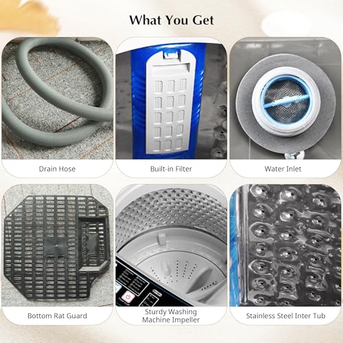 Image of Portable Washing Machine, Full Automatic Portable Washer 17.7lbs Small Washing Machine 10 Wash Programs, 24hr Timer, Drain Hose, Apartment Washer Machines for RV, Dorm, College, Home, Off-White