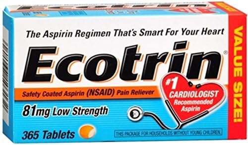 Ecotrin Low Strength Safety Coated Aspirin | NSAID | 81mg | 365 Tablets (2 Pack)