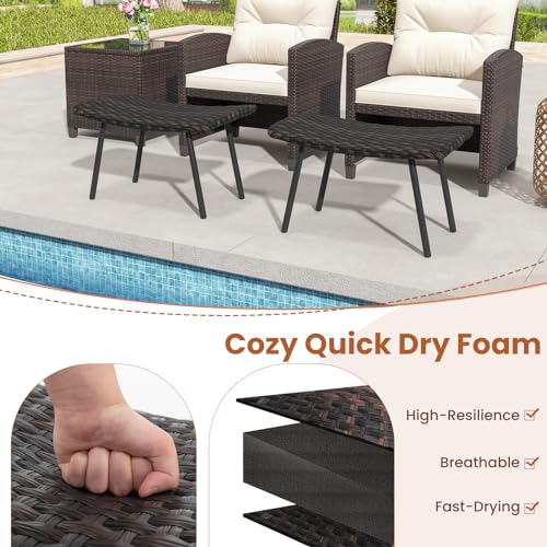 Tangkula 11805BN-NP Set Of 2 Patio Ottomans, Multipurpose Rattan Ottomans W/Padded Quick Dry Foam & Heavy-Duty Metal Legs, Outdoor Wicker Footrest Extra Seating thumb #3