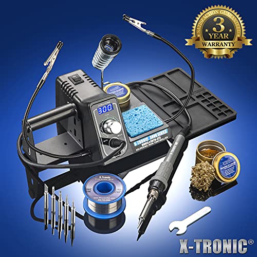 The Original X-Tronic 3020-Xts • 75W Soldering Iron Station Kit • 2 Helping Hands • Silicone Tool Mat • 5 Extra Tips • 50G Roll Of Solder • Brass Sponge • Cleaning Flux • C/F Conversion • Auto Sleep! #TOP1