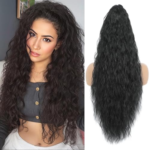 Claw Clip in Ponytail Extension 30 Inch Long Wave Curly Pony Tail Hair Extensions for Women fluffy Natural Looking Synthetic Hairpiece for Daily Use(Black, 30Inch)