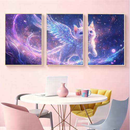 Tableaux sur Toile Chat pour Chambre et Bureau - Triptyque 55x80cm - 2