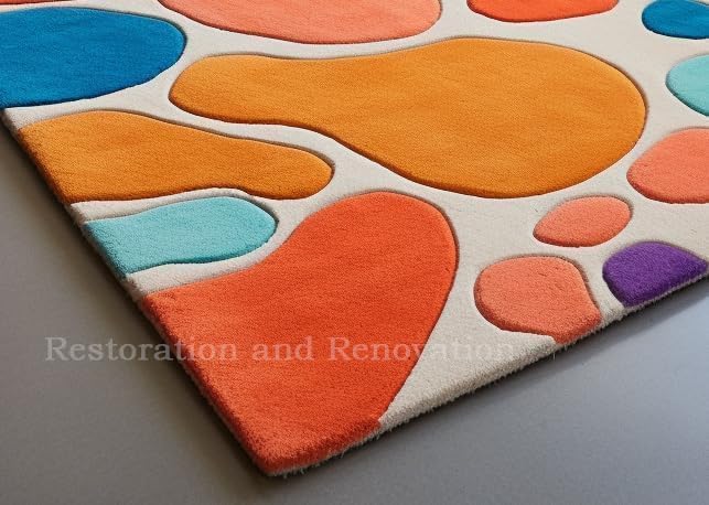 Image of Modern Abstract Hand Tufted Wool Floor Carpet for Home decore Living Room|Home and Bedroom & Hall 6x6 feet (180 x 180cm) Multi H3