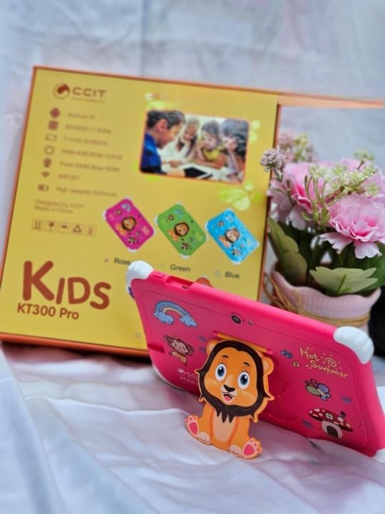 Image of Kids Tablet for Children, 7-inch Educational Learning Device, Pink Protective Case with Cartoon Design, Android Compatible