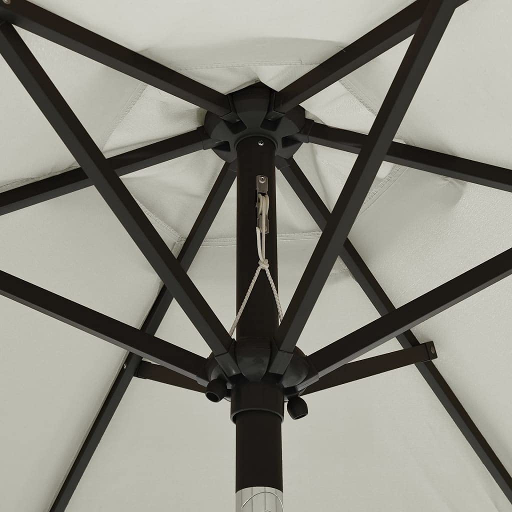 Parasol przeciwsłoneczny z oświetleniem LED, kolor piaskowo-biały, 200 x 211 cm, aluminium, pochylony, korba, ochrona przed promieniowaniem UV, wodoszczelny, zapewnia cień do ogrodu, na