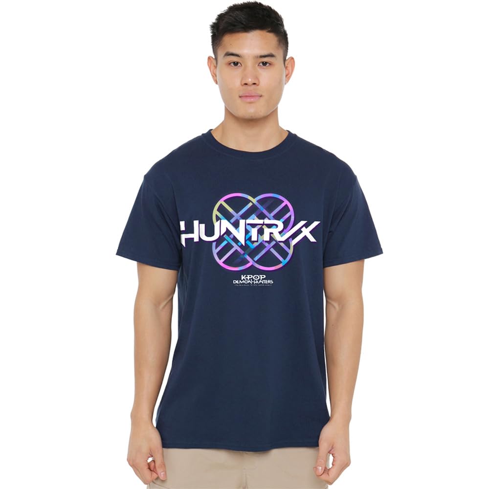 K-Pop Demon Hunters - Huntrix Huntr/X Pastel Logo Unisex T Shirt, Navy, Large