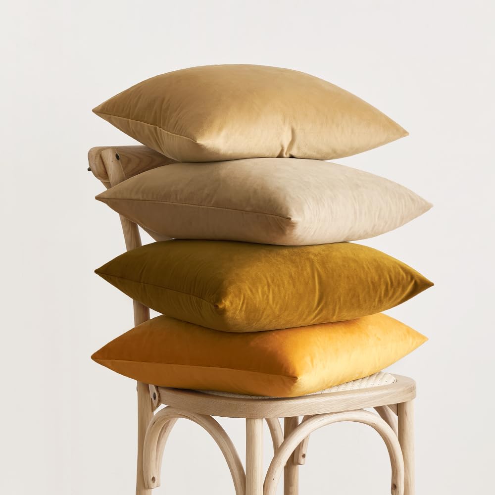 MIULEE Funda Cojines de Terciopelo para Sofa Suave Fundas de Almohada de Cama Silla Color Solido Cremallera Oculta Decoración para Sala de Estar Dormitorio Habitacion 2 Piezas 45x45cm Amarillo Mostaza — view 6