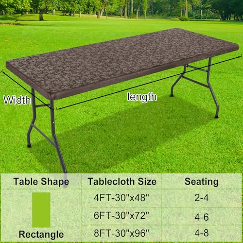 Image of Smiry Heavy Duty Vinyl Fitted Tablecloths for 8 Foot Rectangle Tables | Elastic Waterproof Fitted Tablecloths, Wipeable Washable Table Cover for Kitchen, Dining, Camping (Coffee, 30 inch x 96 inch)