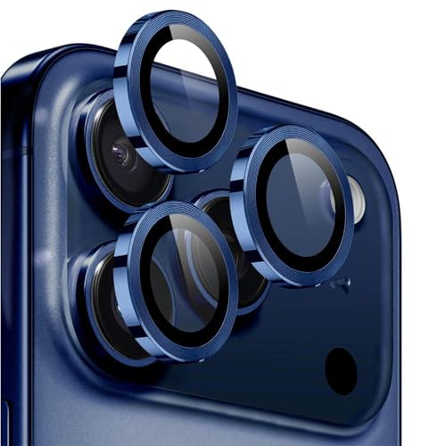 Image of amazon basics Camera Glass Lens Protector Ring for iPhone 17 Pro Case Friendly with Edge to Edge Coverage and Easy Installation (Blue)