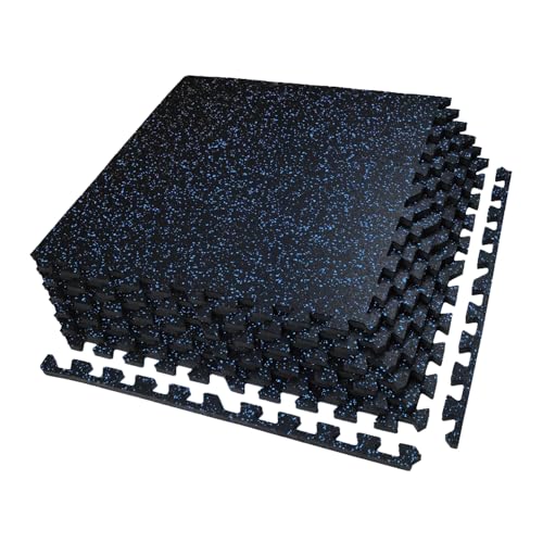 Image of AIRHOP 0.56in Thick 24 Sq Ft Exercise Equipment Mats, 6 Tiles Upgraded Rubber Top with High Density EVA Foam, Large Interlocking Puzzle Gym Flooring for Home Gym, Heavy Weight Workout,Black & Blue