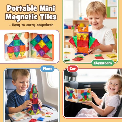 Dreamon 60PCS Mini Magnetische Bausteine Magnetbausteine Kinder Reiseset ab 3 4 5 6 Jahre Junge Mädchen Weihnachten STEM Magnetic Blocks – Ansicht 2