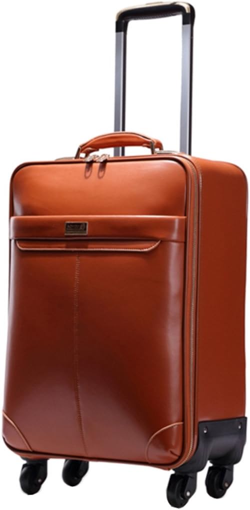 Men PU Leather Business Luggage Spinner Travel Suitcase - 24 Inch Light Brown