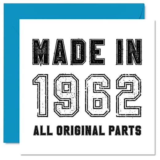 Tarjeta felicitación 60 cumpleaños hombres mujeres – hecha en 1962 todas las piezas originales – divertida tarjeta felicitación sexagésimo cumpleaños papá, mamá, hermano, 145 mm x 145 mm