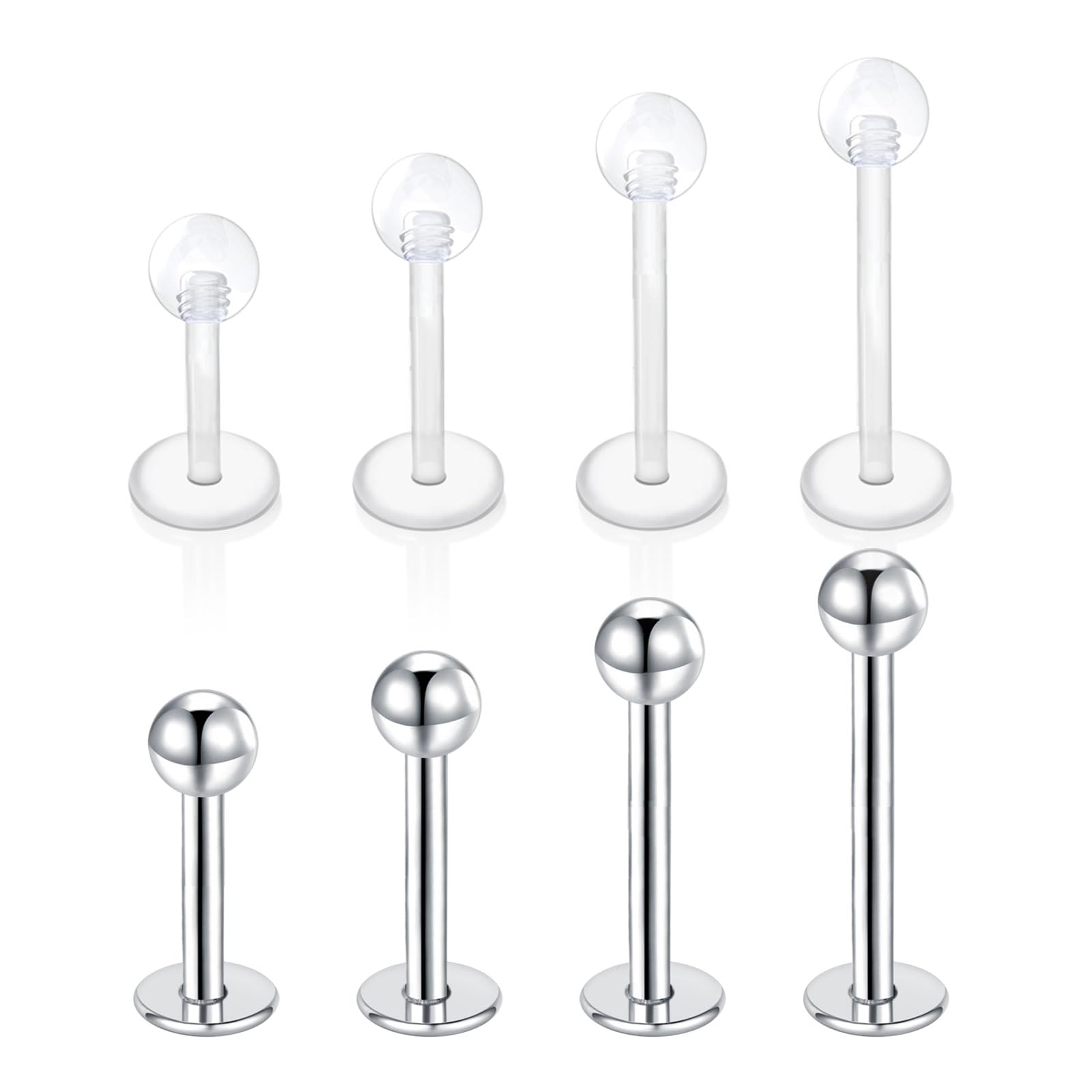 Besyvvin Lip Bars Labret Studs 16G Stainless Steel Plastic Flat Back Helix Tragus Cartilage Earring Stud 4-12MM Monroe Medusa Piercing Jewellery Silver Gold — view 15