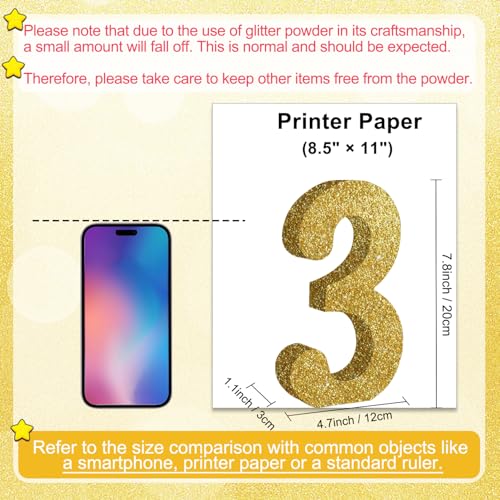Image of TONIFUL 7.8 Inch Gold Glitter Number 3 Wooden Table Centerpieces Birthday Party Decorations,Shining Golden Digit 3 for Birthday Decorations,New Year,Graduation Decoration,Anniversary,Prop (1 Pack)