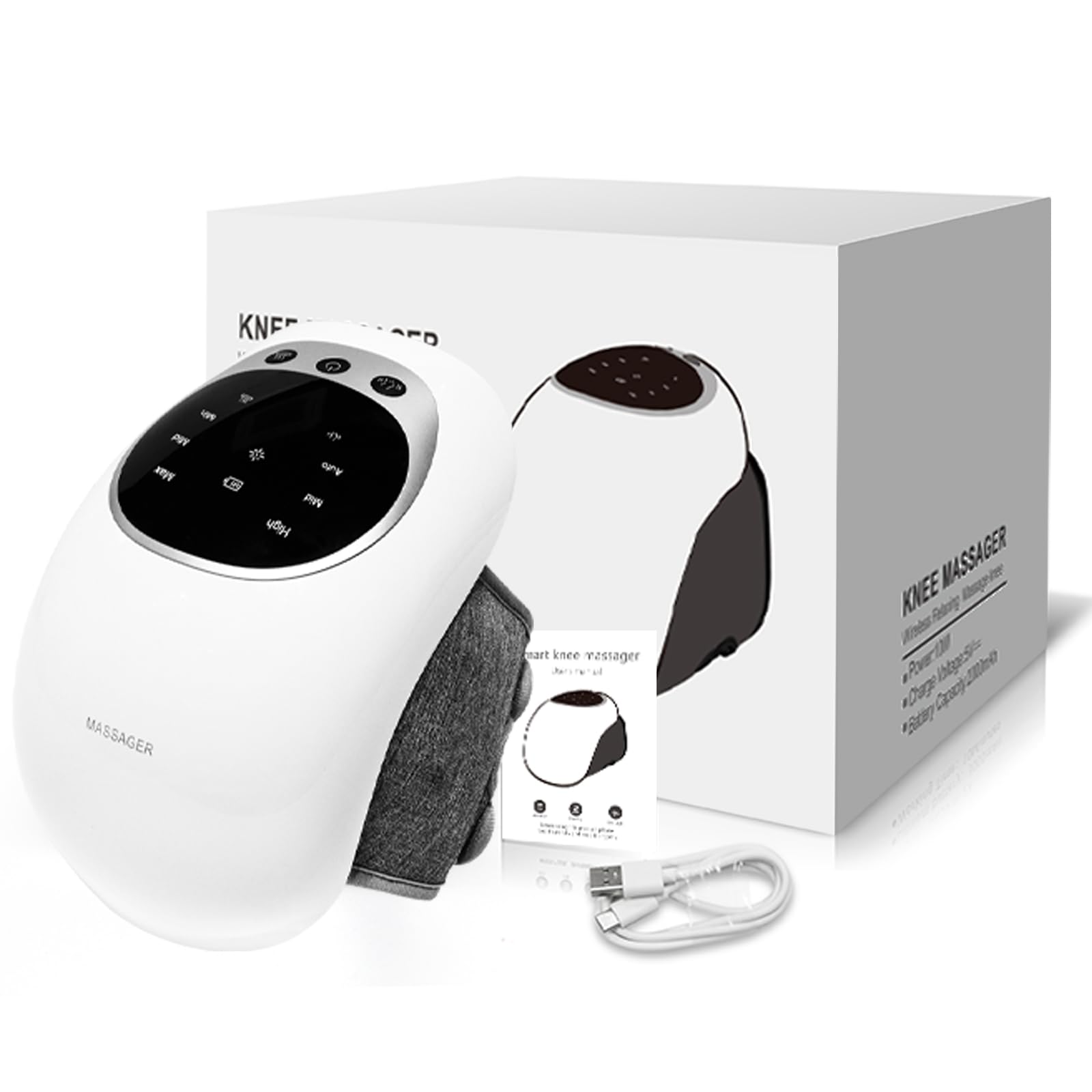 Masajeador para Rodillas – 3 Niveles de Temperatura, Terapia de Luz Roja, Pantalla LCD, Terapia de Calor y Vibración, 7000 RPM, Autonomía 120 Minutos