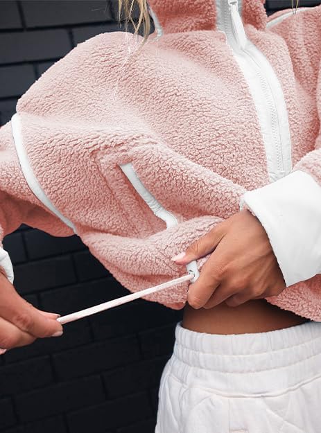 Women's Fleece Sweatshirts Half Zip Pullover Long Sleeve Oversized Workout Crop Tops Hoodie With Pocket - Image 2