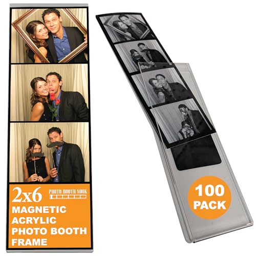 Photo Booth Nook | 2x6 Magnetic Photo Booth Picture Frame (100 Count) | Crystal Clear Acrylic, Strong Magnet with Silver Inserts | Bulk