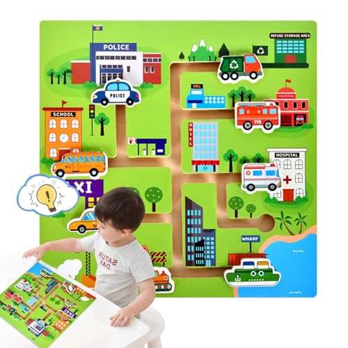 Juego de madera a juego, tablero de clasificación de madera - Juego de mesa de rompecabezas - Tablero interactivo de habilidades motoras finas, laberinto de clasificación y combinación para niños de 3