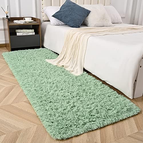 Zedrew Sage-Green Area Rugs Fluffy Carpets, 2x4 Feet Indoor Throw Rug for Bedside, Anti-Skid Rectangular Modern Rug for Kids Girls Children Nursery Room, Cute Shaggy Room Decor for Teenage
