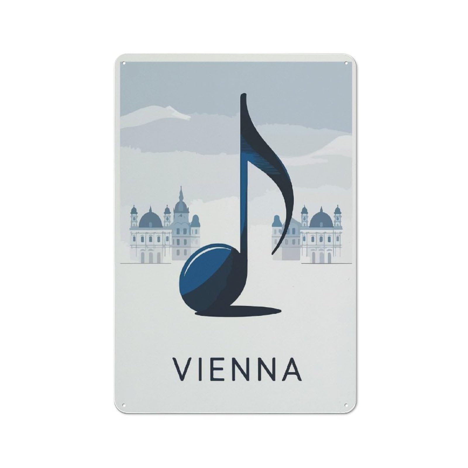 Junmoney Vienna Music Cityscape Vintage Metal Sign 30X20cm For Lounge Or Reading Corner, For Garage, Workshop And Man Cave Decoration
