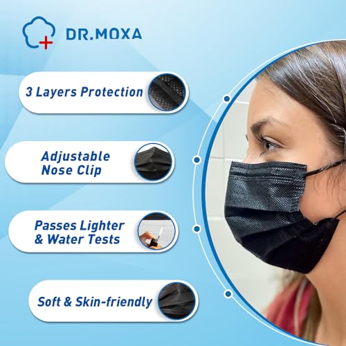 Dr.Moxa DR0803 100Pcs Medical Grade Black Disposable Face Masks -3 Ply Face Mask thumb #2