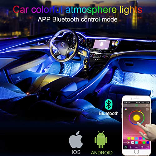TABEN Luz Ambiental App Control Car Atmósfera Lámpara de luz Suave DIY Reajuste Banda de Fibra óptica 64 Colores Iluminación Interior Luz Decorativa 1W DC 12V 8m