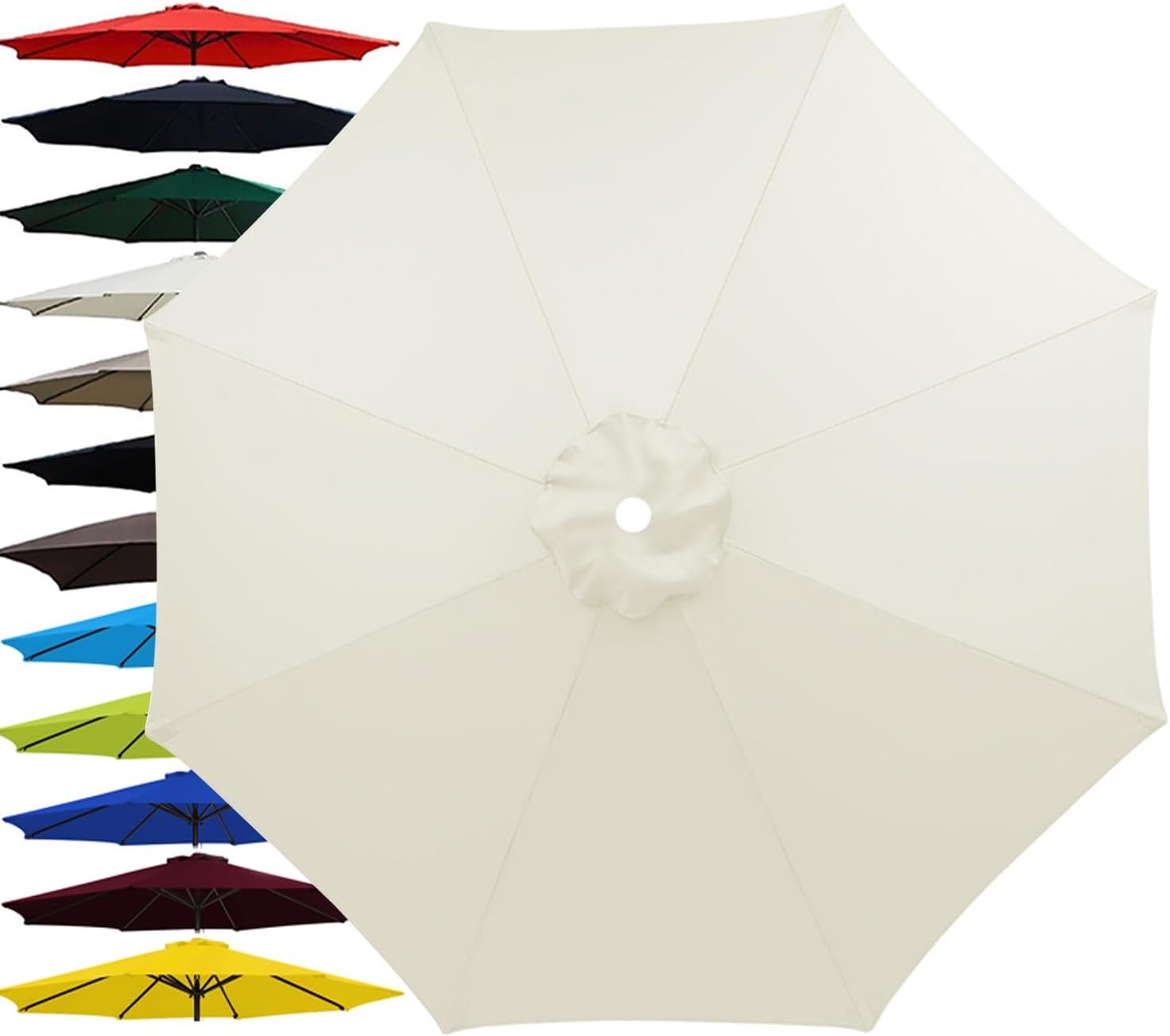 6.5ft 7.5ft 9ft 10ft Outdoor Patio Umbrella Replacement Canopy, 6 Ribs 8 Ribs Replacement Umbrella Canopy Cover Fabric, Parasol Top Cover Replacement UV Protective Fabric, Canopy Only