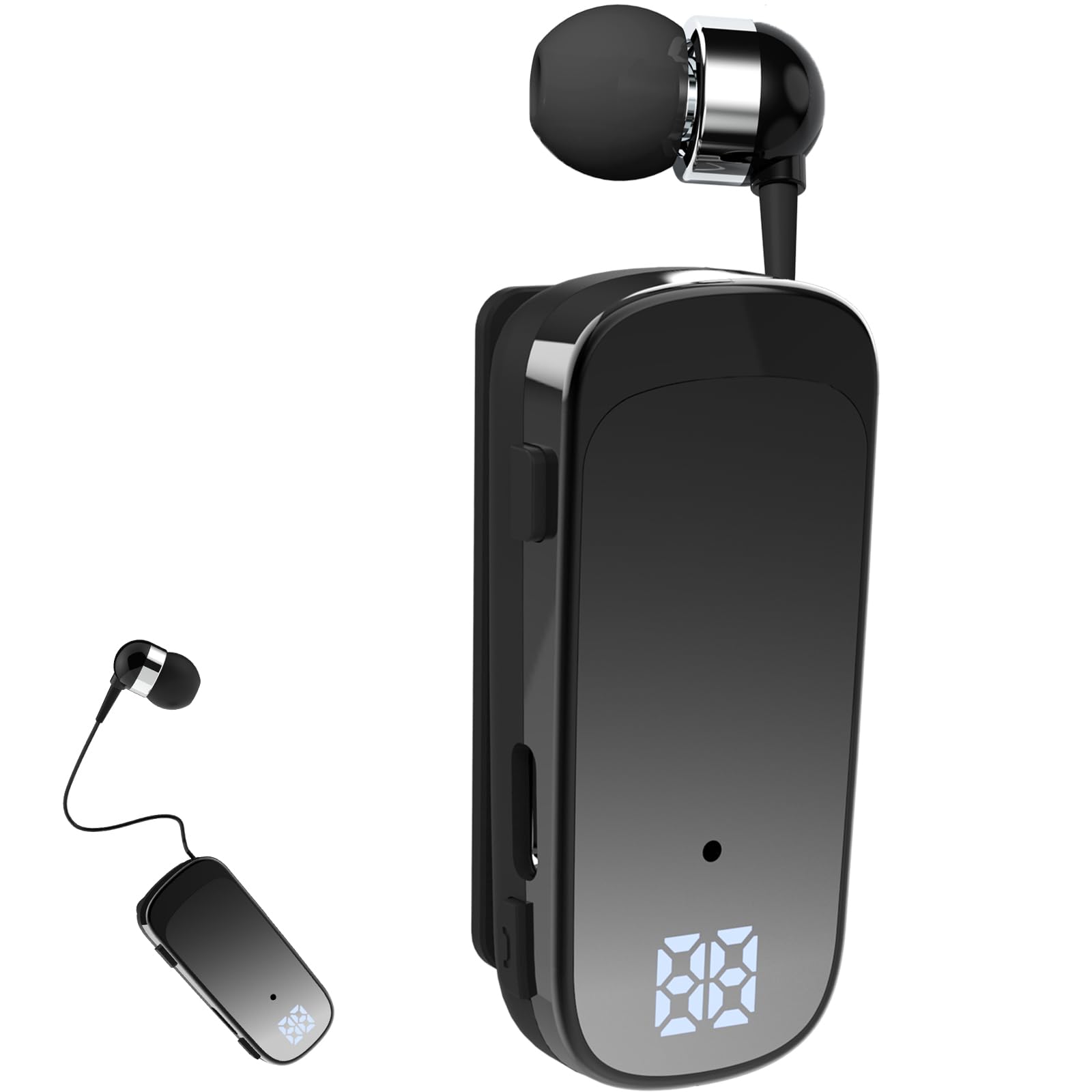 Retractable Wireless Headset Headphone Stereo Earphone V5.0 Noise Cancelling Mic Clip on Earpiece Comfortable HandsFree Headset 20Hrs Talking Time Sports Business Trucker Driver Earbud-image-38