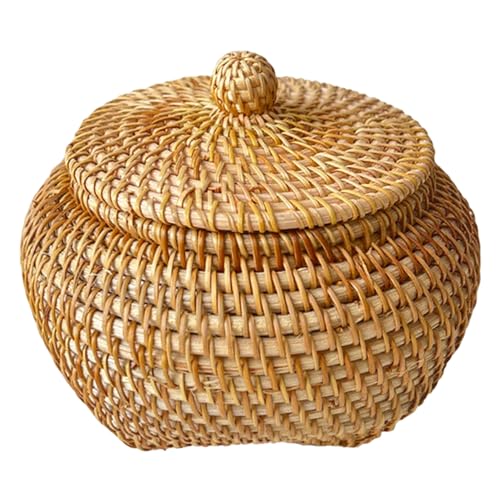 Cesta de ratán con la tapa de la caja de almacenamiento de ratán tejido Organizador de almacenamiento decorativo para control remoto de escritorio