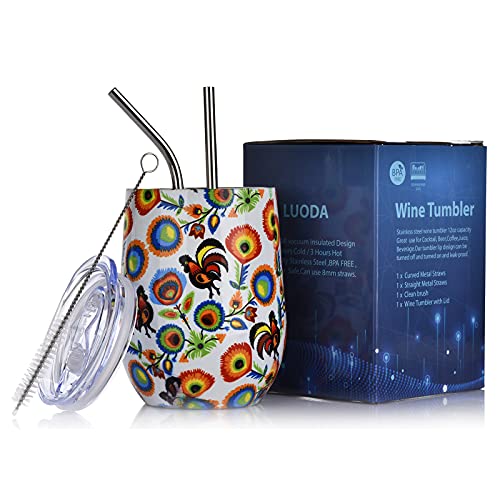 Luoda 12 Oz Stainless Steel Stemless Wine Glass Tumbler With Lid And Straw Vacuum Insulated Double Wall Travel Tumbler Cup For Coffee, Wine, Cocktails, Champagne Ice Cream（Cute Flamingo） #TOP4