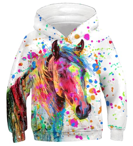 Fanient Pullover Jungen Kinder Bunt Unicorn Drucken Hoodie Mädchen Pullover Jungen Langarm Sweatshirt Cool Hoodies 8-10 Jahre,M