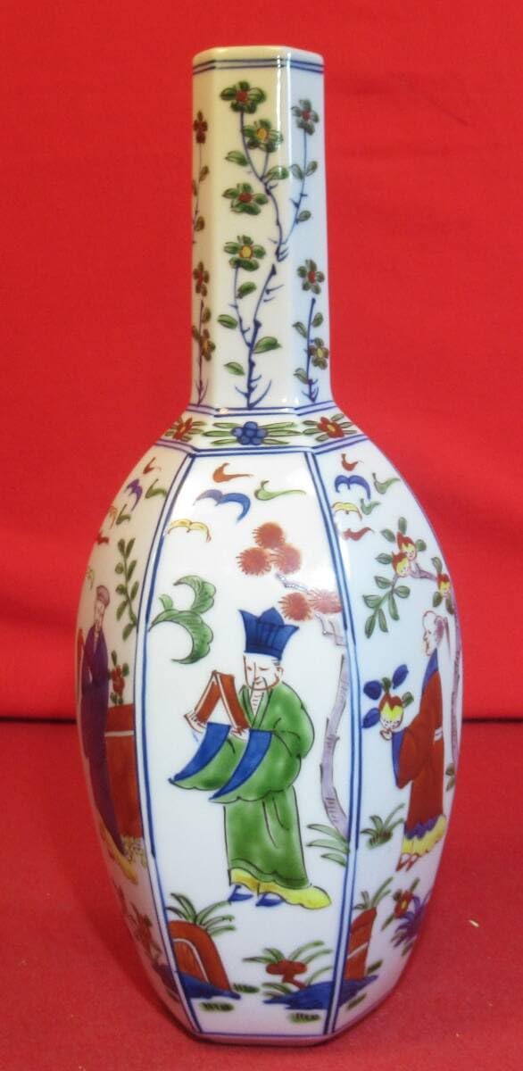 1865 有田焼 源右衛門窯 染錦唐人物絵 花瓶 1865 有田焼 源右衛門窯 染錦