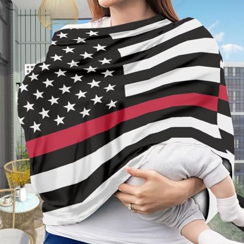 Image of Coldinair US Flag Car Seat Cover for Babies Boys Girls,Nursing Cover,Soft Stretchy Infant Carseat Canopy,Shopping Cart /High Chair /Stroller Covers