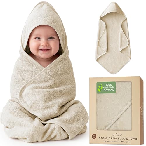 infancie Asciugamani in cotone biologico a bassa torsione con cappuccio, 70 x 79 cm, morbidi asciugamani da bagno con cappuccio per neonati e bambini, ragazze e ragazzi