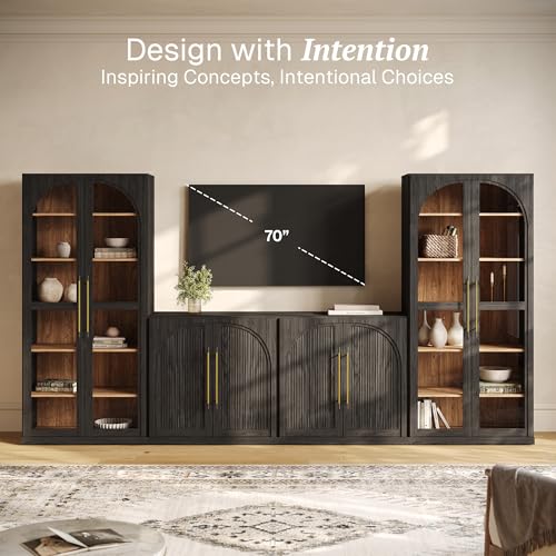 Image of BELLEZE Jagger 128 inch Wall Unit 3-Piece Modular TV Stand - Ebony