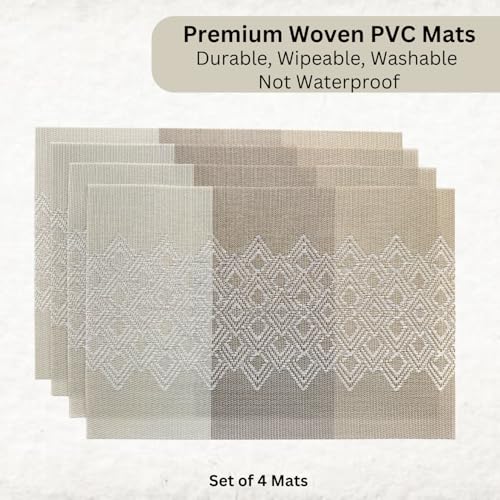 Image of Livmodern Premium PVC Dining Table Mats for 4 Seater | Woven PVC Placemats | Heat Resistant & Anti Skid Table Mats| Wipeable & Washable Set of 4 - Earthy Lattice