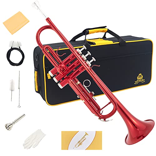 Yasisid Bb スタンダード トランペットセット 真鍮 大人用 演奏 西洋風楽器 初心者から上級者まで ハードケース付き クリーニングキット 7C マウスピース 布と手袋(レッド)