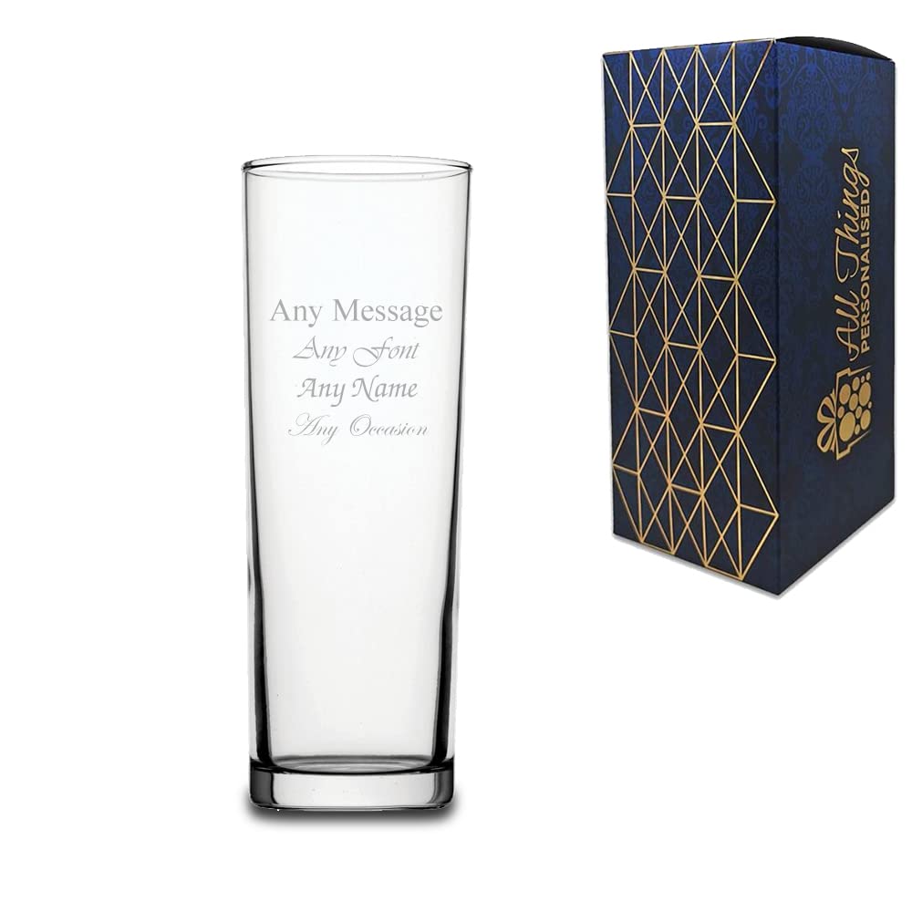 Transparent Personalised Engraved Tubo Hiball Cocktail Glass, Gift Boxed, Personalise With Any Message For Any Occasion