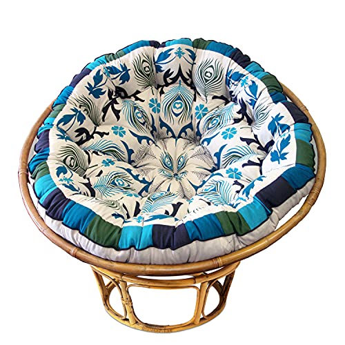 Cotton Craft Papasan Peacock Blue Overstuffed Chair Cushion, Sink into our comfortable Papasan, Thick and Oversized, Pure 100% Cotton duck fabric, Fits Standard 45 inch Round Chair, Chair not included