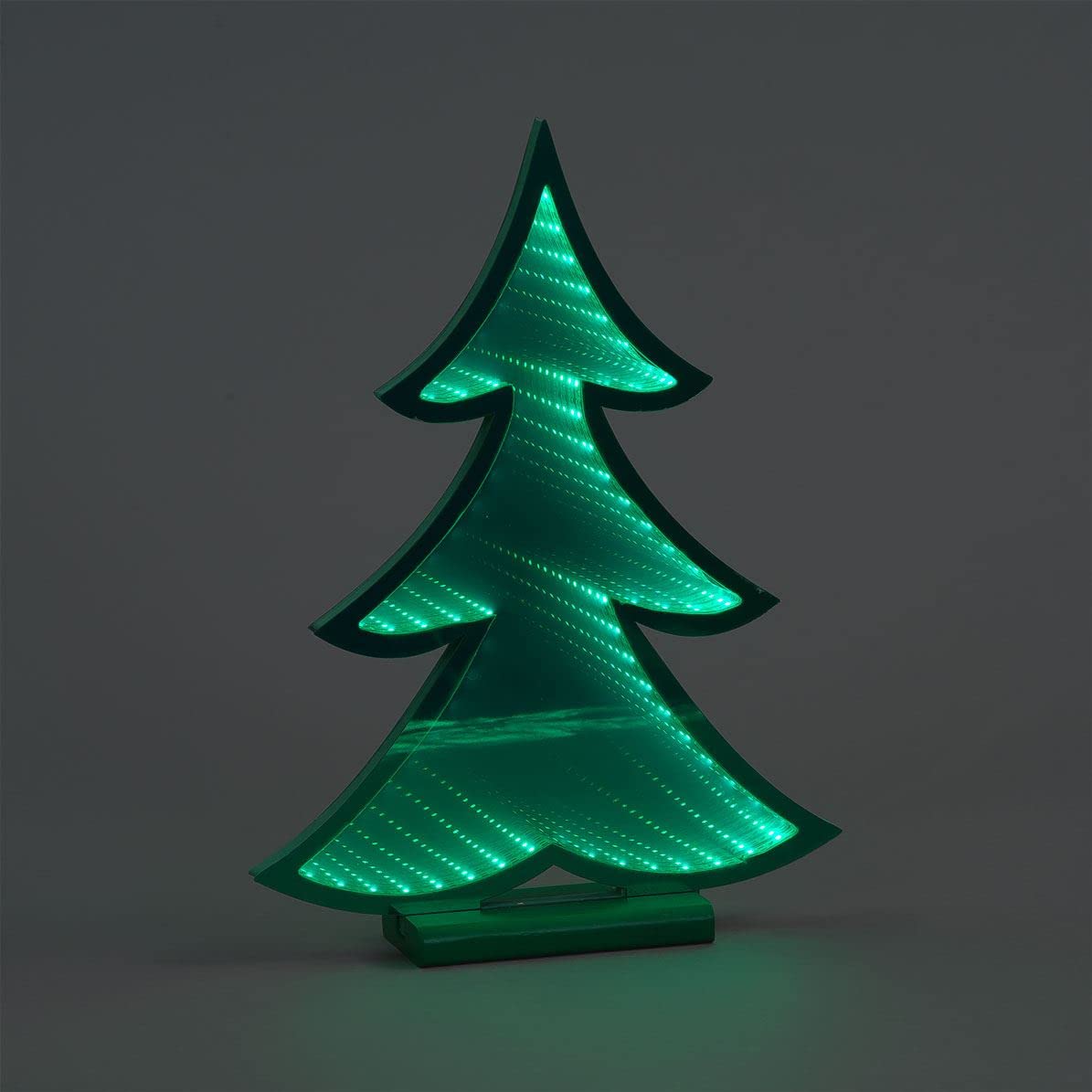 Snowtime Green 30Cm Standing Infinity Tree With Leds And Wooden Base