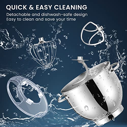 Küchenmaschine, Zuccie Knetmaschine Leise Rührmaschine inkl 8L Edelstahlschüssel 3-Rührwerkzeuge Spritzschutz… – Bild 6