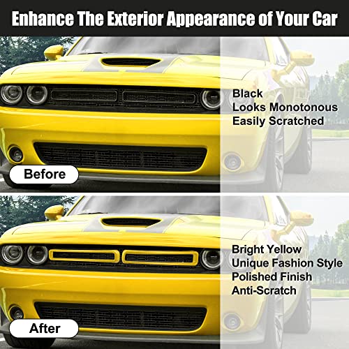 Image of X AUTOHAUX Front Grill Mesh Grille Inserts Trim for Dodge Challenger 2015-2022 Exterior Grill Decoration Inserts Guards Sticker Accessories Yellow