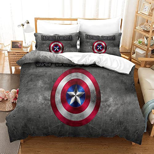 Captain America Juego De Cama Funda Nórdica con Cremallera,Funda Nordica Microfibra Funda De Almohada,impresión Digital Single(135x200cm)