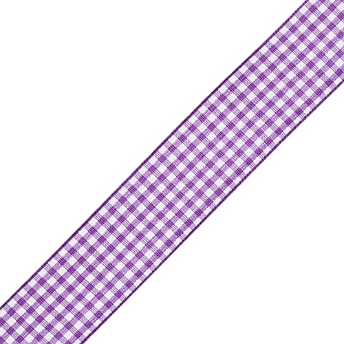 AVANAVA Gingham Plaid Ribbon 25mm - Polyester Check Woven for Crafts Gifting and Wedding (22 Meters-Roll, Purple) - Image 2
