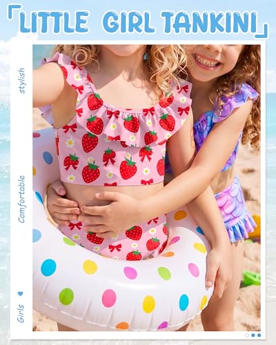 Image of Xaatren Toddler Girl Swimsuits 2 Piece Kids Ruffle Trim Bathing Suit with Adjustable Strap Summer Cute Tankini for 2-8 Years