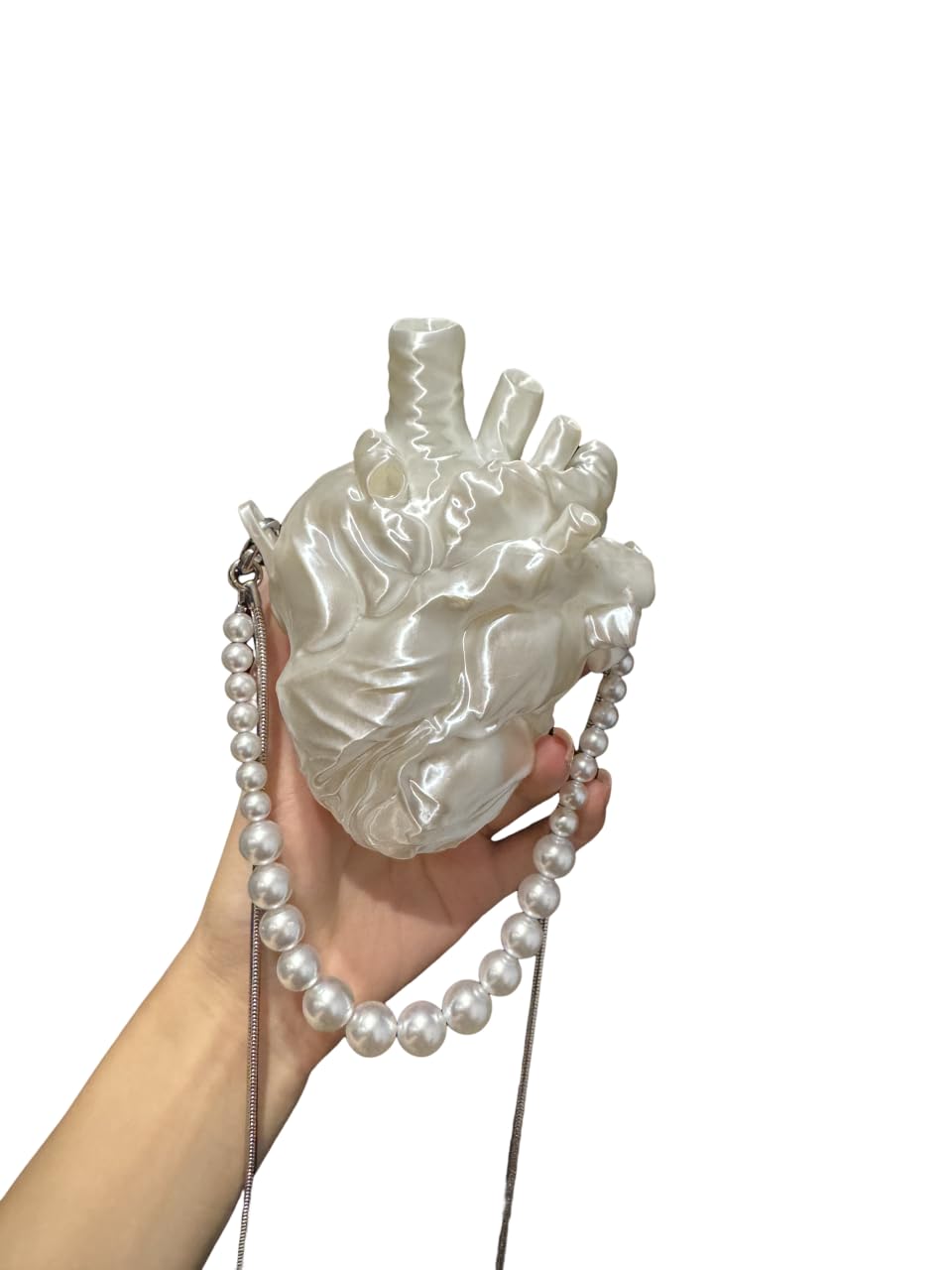 IMOJI Anatomical Heart Shaped Crossbody Bag with Pearl Chain Strap, Pink